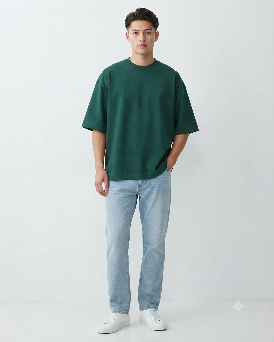 Plain Drop Shoulder Oversized Tee – Olive Green